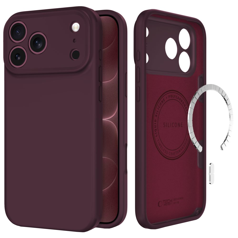 MagSafe-deksel til Apple iPhone 18 Pro / 17 Pro, Tech-Protect, silikon, vinrød