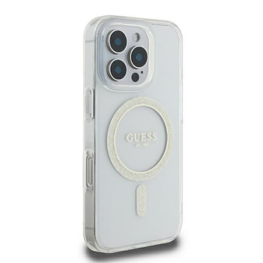 MagSafe-deksel for Apple iPhone 16 Pro, Guess, IML Glitter Ring, Gjennomsiktig GUHMP16LHFGERET