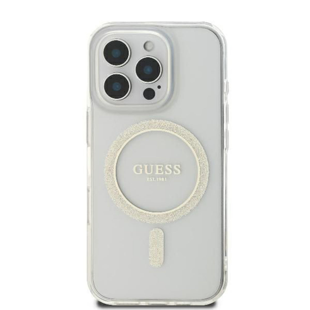 MagSafe-deksel for Apple iPhone 16 Pro, Guess, IML Glitter Ring, Gjennomsiktig GUHMP16LHFGERET