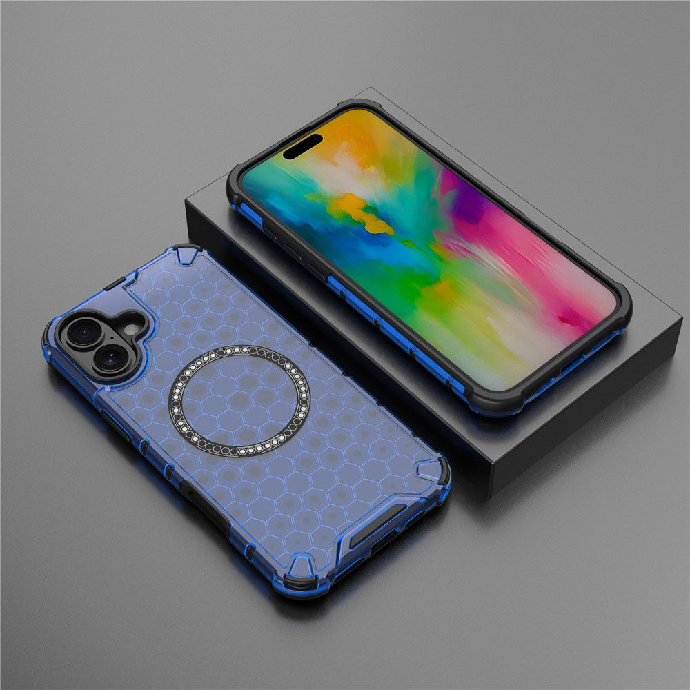 MagSafe-deksel for Apple iPhone 16, Techsuit, HoneyComb Shield, Blå