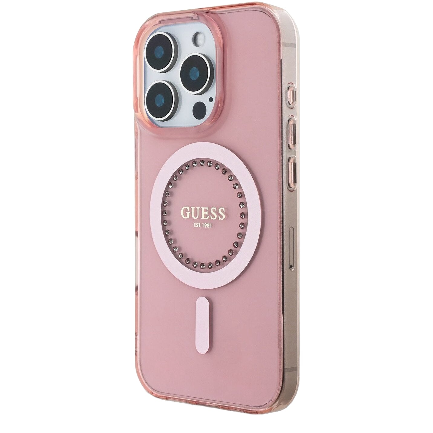 MagSafe-deksel for Apple iPhone 16 Pro Max, Guess, IML Rhinestones Ring, Rosa GUHMP16XPFTDTEP