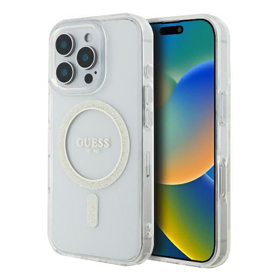 MagSafe-deksel for Apple iPhone 16 Pro, Guess, IML Glitter Ring, Gjennomsiktig GUHMP16LHFGERET