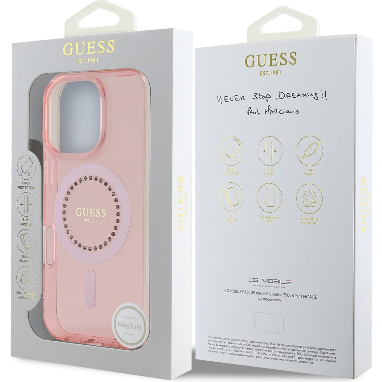MagSafe-deksel for Apple iPhone 16 Pro Max, Guess, IML Rhinestones Ring, Rosa GUHMP16XPFTDTEP