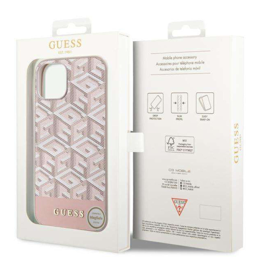MagSafe deksel for Apple iPhone 14, Guess, GCube Stripes, Rosa