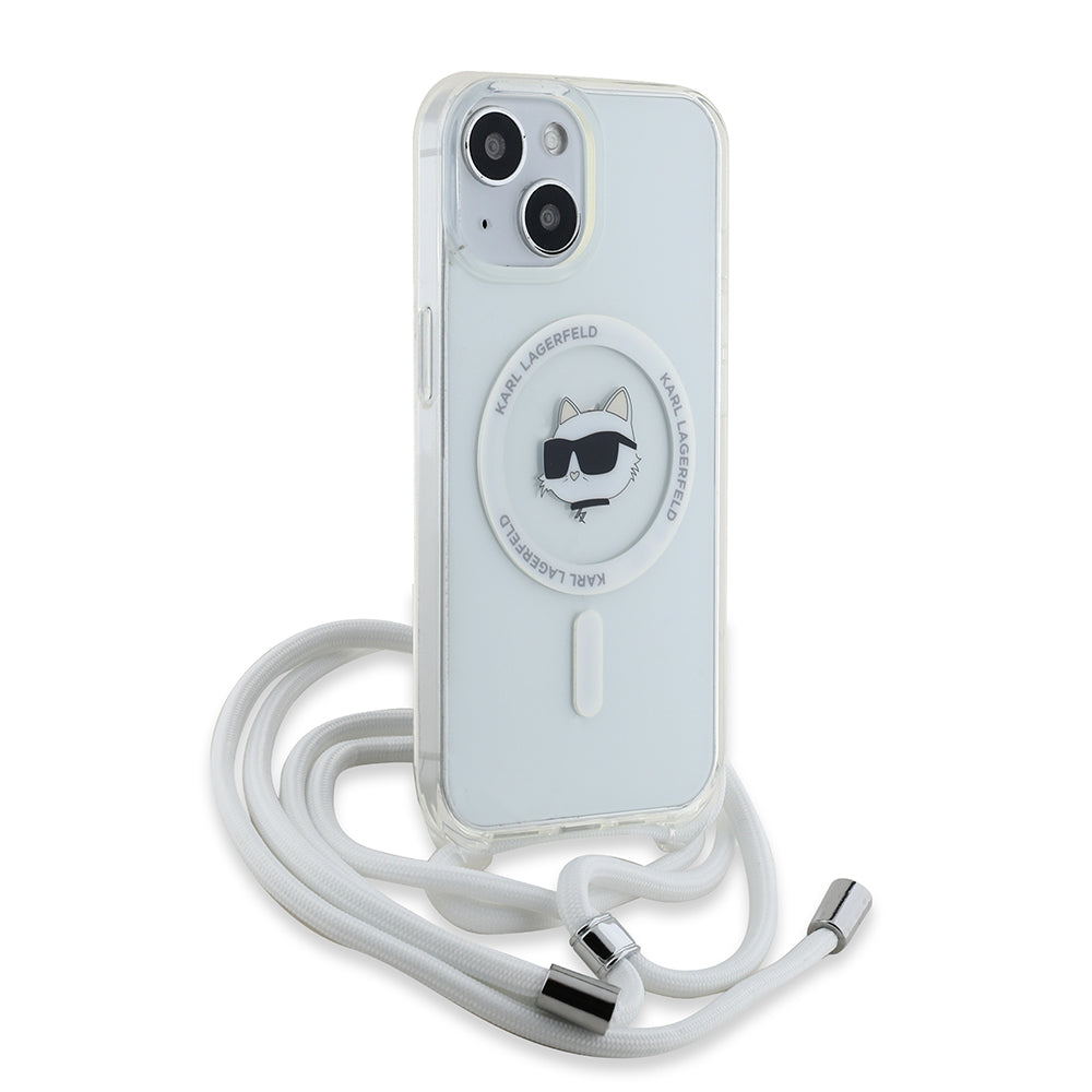 MagSafe deksel for Apple iPhone 14, Karl Lagerfeld, IML Crossbody Choupette's Head with Strap, Gjennomsiktig