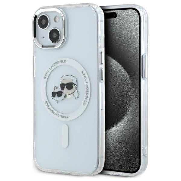 MagSafe-deksel for Apple iPhone 14, Karl Lagerfeld, IML Metal Karl & Choupette's Heads, Hvit