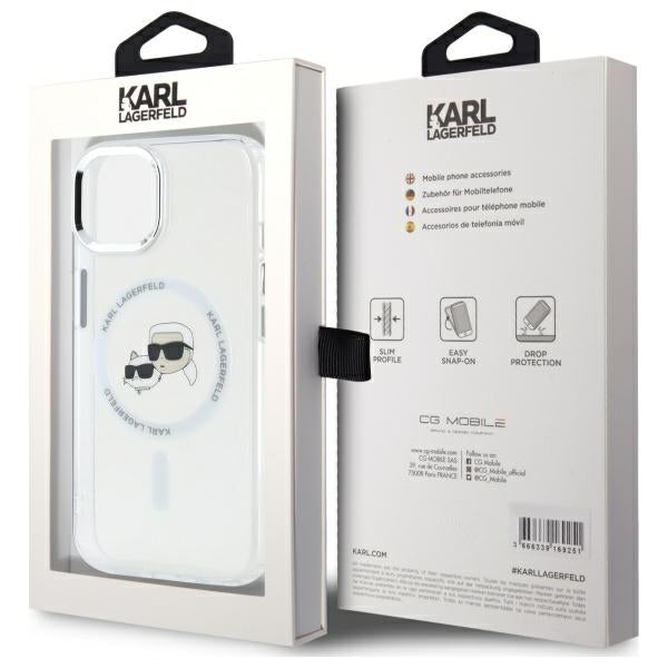MagSafe-deksel for Apple iPhone 14, Karl Lagerfeld, IML Metal Karl & Choupette's Heads, Hvit