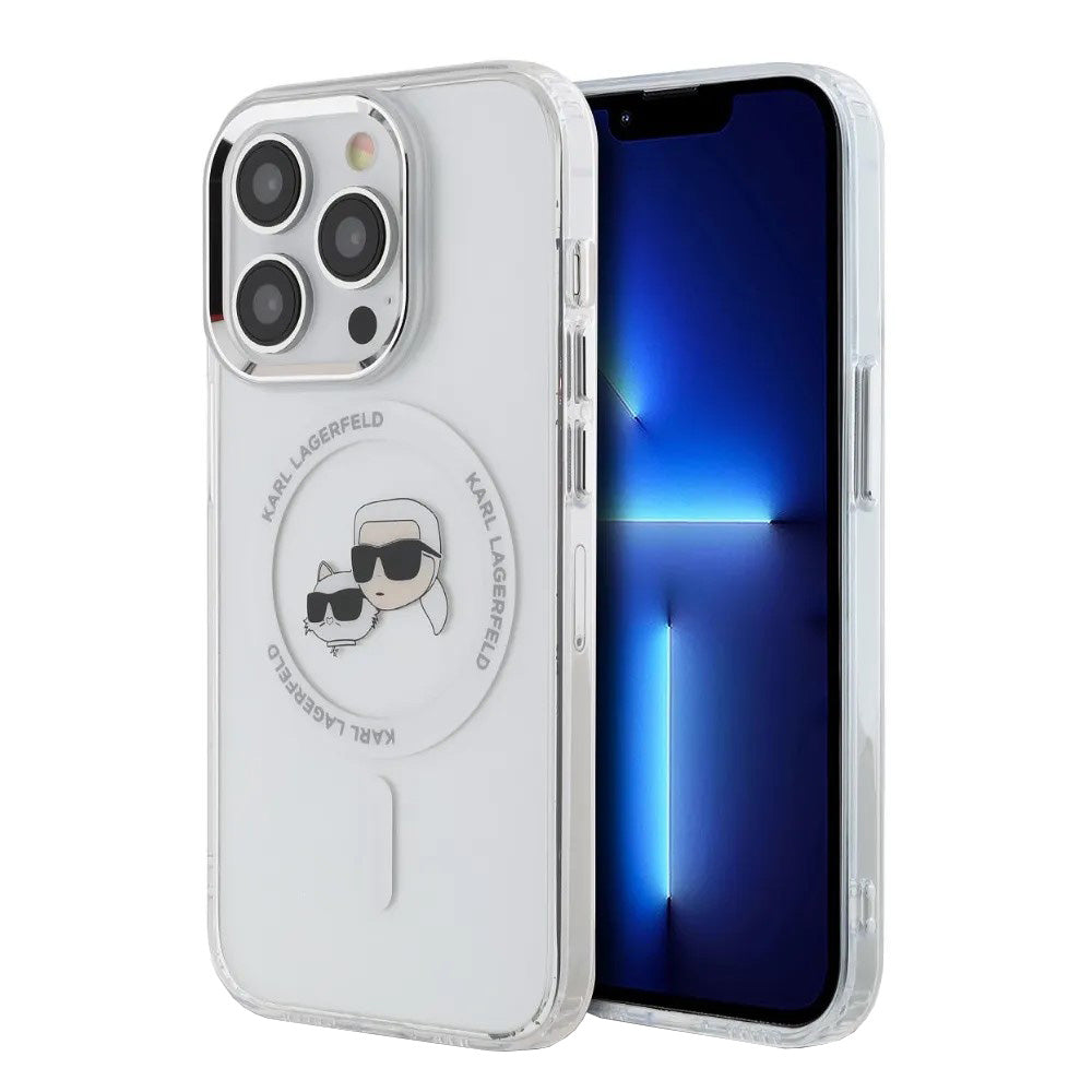 MagSafe-deksel for Apple iPhone 14 Pro, Karl Lagerfeld, IML Metal Karl & Choupette's Heads, Hvit
