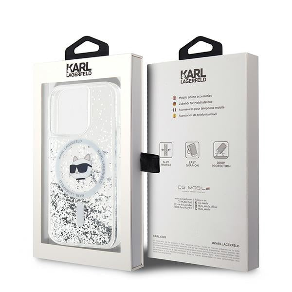 MagSafe-deksel for Apple iPhone 14 Pro, Karl Lagerfeld, Liquid Glitter Choupette's Head, Gjennomsiktig