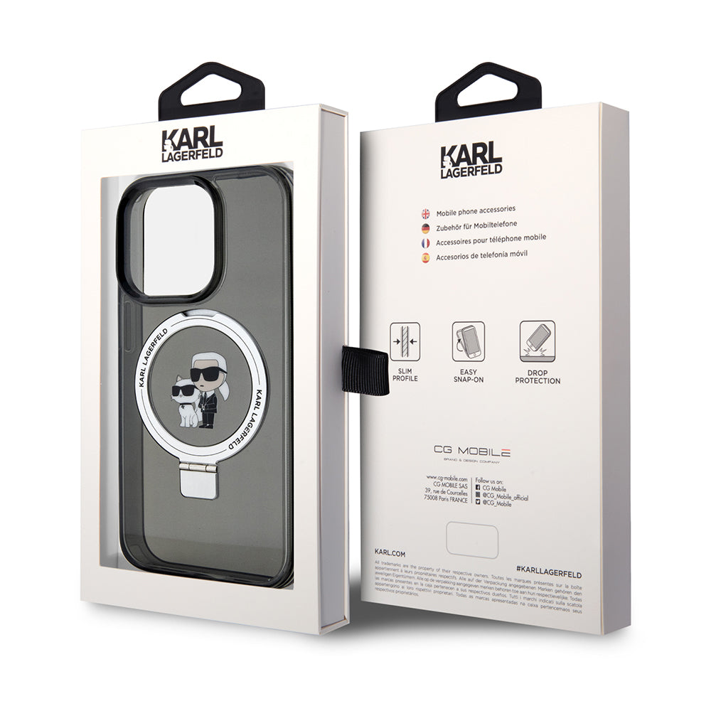 MagSafe-deksel for Apple iPhone 14 Pro, Karl Lagerfeld, Ring Stand Karl & Choupette, Svart