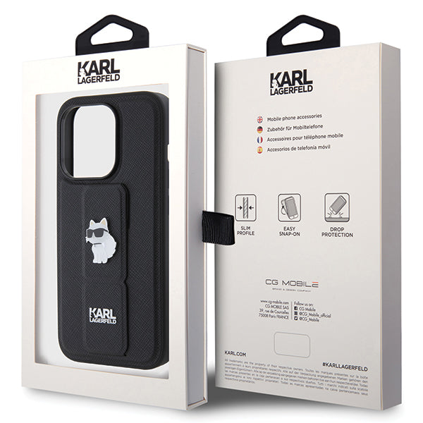 MagSafe-deksel for Apple iPhone 14 Pro, Karl Lagerfeld, Saffiano Gripstand Choupette, Svart