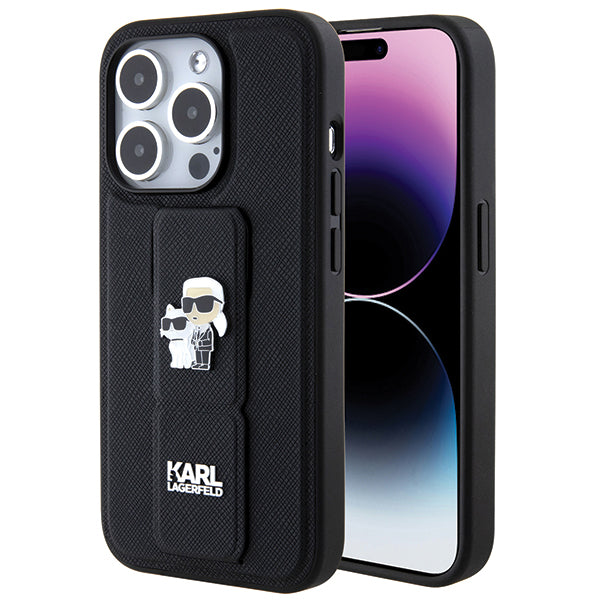 MagSafe-deksel for Apple iPhone 14 Pro, Karl Lagerfeld, Saffiano Gripstand Karl & Choupette, Svart