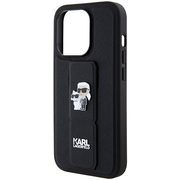 MagSafe-deksel for Apple iPhone 14 Pro, Karl Lagerfeld, Saffiano Gripstand Karl & Choupette, Svart