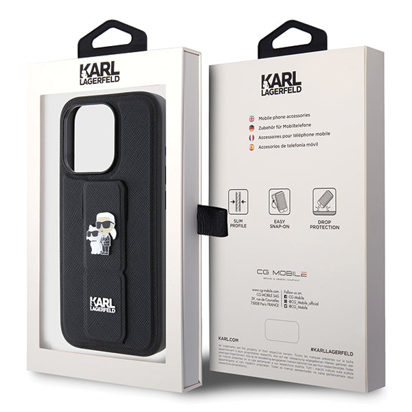 MagSafe-deksel for Apple iPhone 14 Pro, Karl Lagerfeld, Saffiano Gripstand Karl & Choupette, Svart