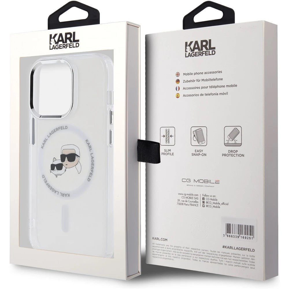 MagSafe-deksel for Apple iPhone 14 Pro Max, Karl Lagerfeld, IML Metal Karl & Choupette's Heads, Hvit