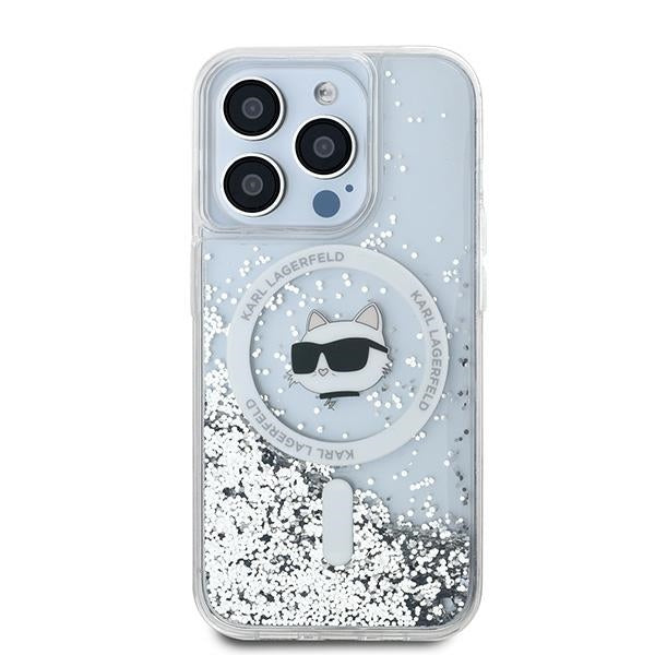 MagSafe-deksel for Apple iPhone 14 Pro Max, Karl Lagerfeld, Liquid Glitter Choupette's Head, Gjennomsiktig