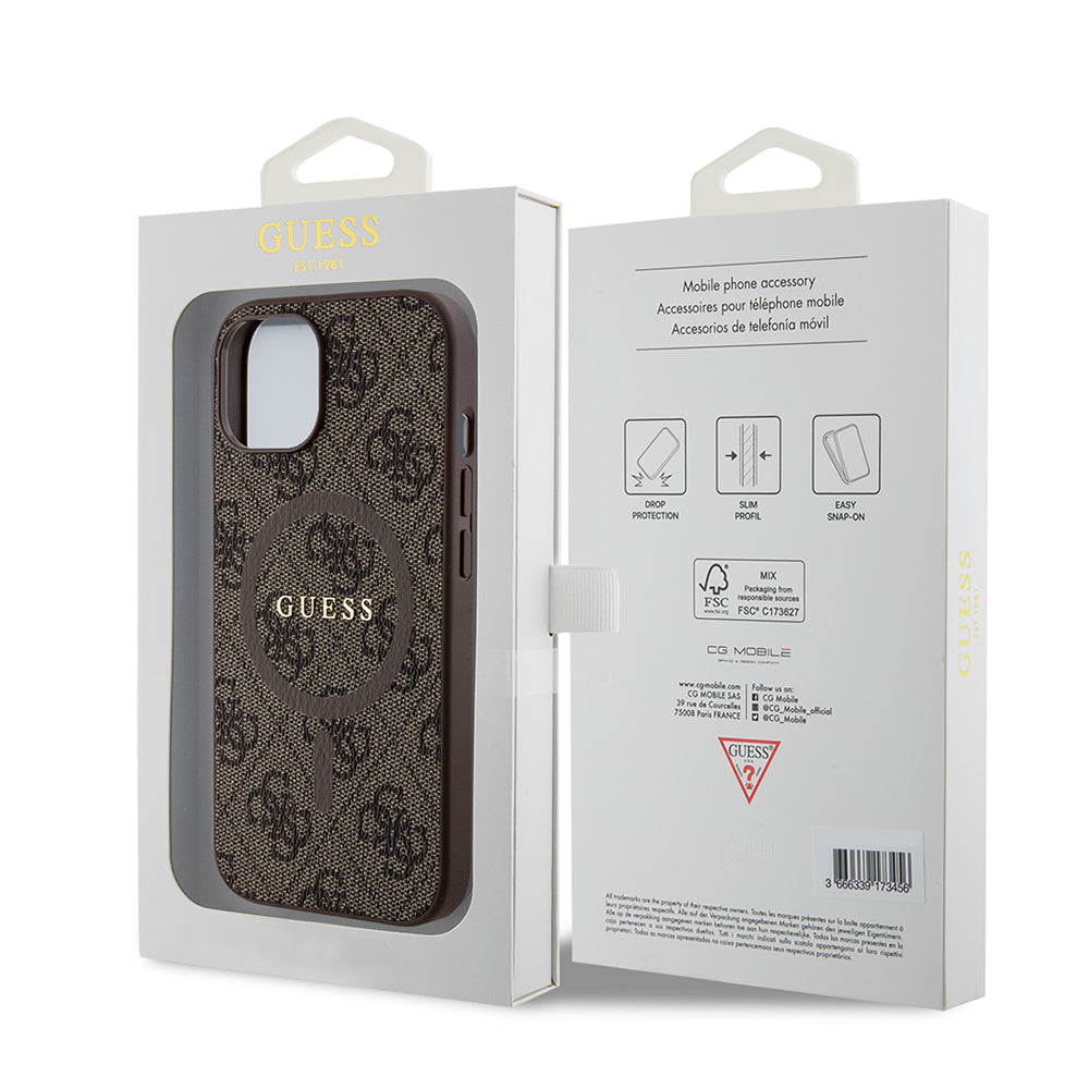 MagSafe-deksel for Apple iPhone 15, Guess, 4G Collection, Brun
