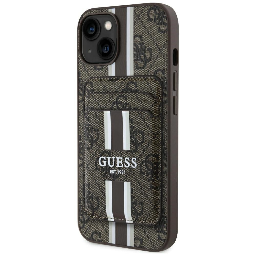 MagSafe-deksel for Apple iPhone 15, Guess, Cardslot 4G Stripes, Brun