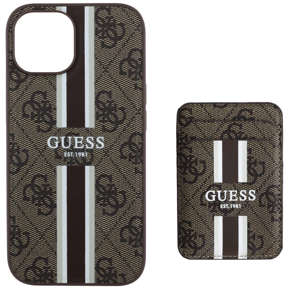 MagSafe-deksel for Apple iPhone 15, Guess, Cardslot 4G Stripes, Brun