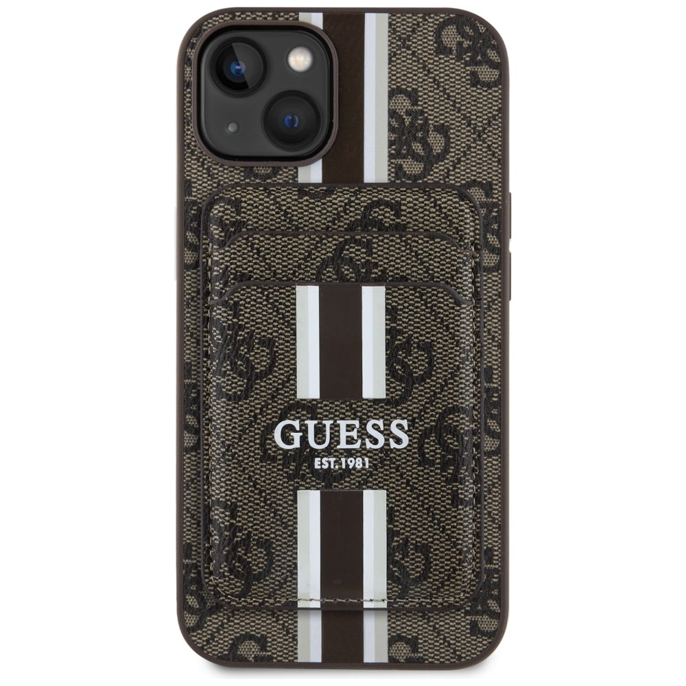 MagSafe-deksel for Apple iPhone 15, Guess, Cardslot 4G Stripes, Brun