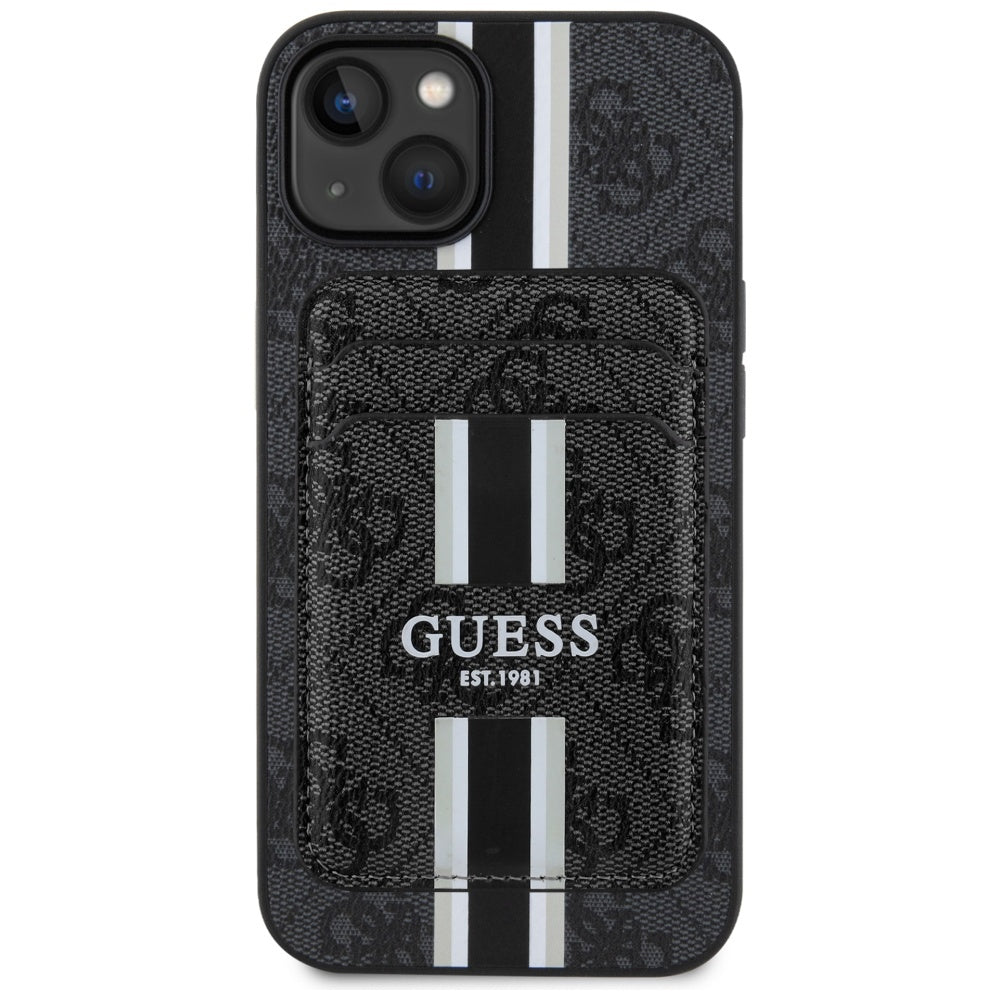 MagSafe-deksel for Apple iPhone 15, Guess, Cardslot 4G Stripes, Svart