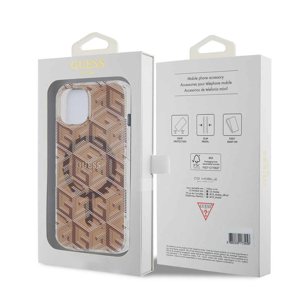 MagSafe-deksel for Apple iPhone 15, Guess, IML Gcube, Brun