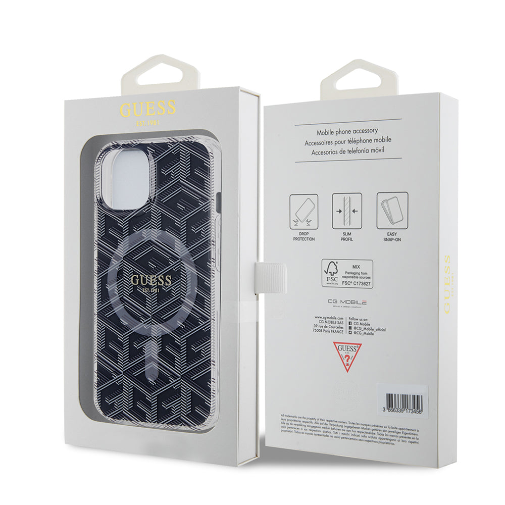 MagSafe-deksel for Apple iPhone 15, Guess, IML Gcube, Svart