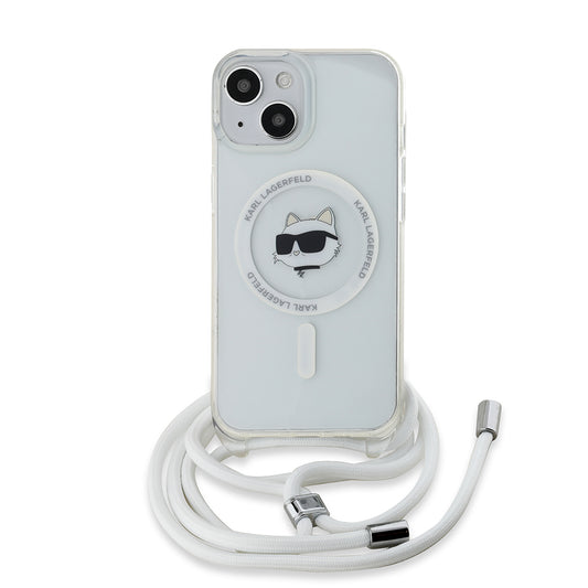 MagSafe deksel for Apple iPhone 15, Karl Lagerfeld, IML Crossbody Choupette's Head with Strap, Gjennomsiktig