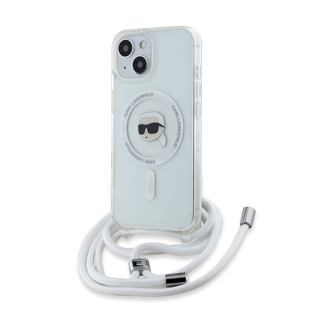MagSafe-deksel for Apple iPhone 15, Karl Lagerfeld, IML Crossbody Karl's Head, Gjennomsiktig