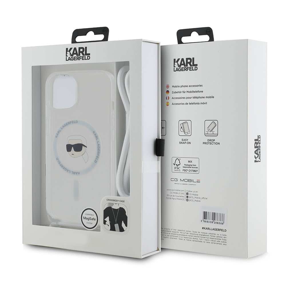 MagSafe-deksel for Apple iPhone 15, Karl Lagerfeld, IML Crossbody Karl's Head, Gjennomsiktig