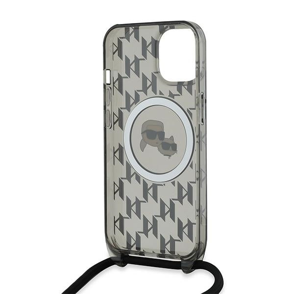 MagSafe-deksel for Apple iPhone 15, Karl Lagerfeld, IML Crossbody Monogram Karl & Choupette's Heads, Svart