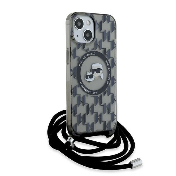 MagSafe-deksel for Apple iPhone 15, Karl Lagerfeld, IML Crossbody Monogram Karl & Choupette's Heads, Svart