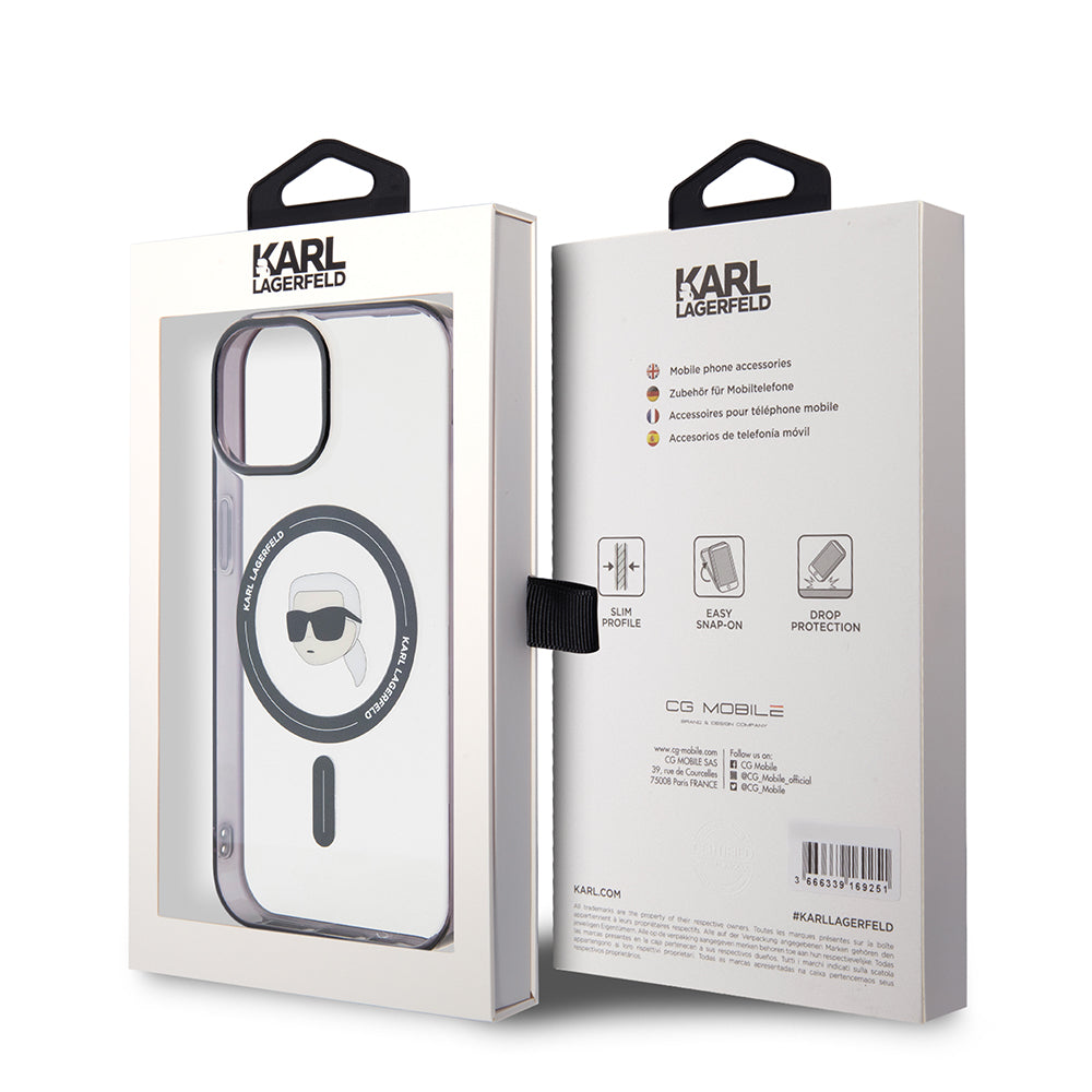 MagSafe deksel for Apple iPhone 15, Karl Lagerfeld, IML Karl's Head, Gjennomsiktig