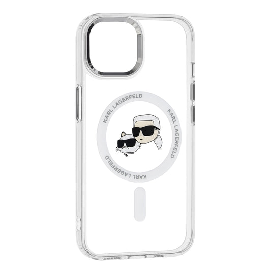 MagSafe-deksel for Apple iPhone 15, Karl Lagerfeld, IML Metal Karl & Choupette's Heads, Hvit