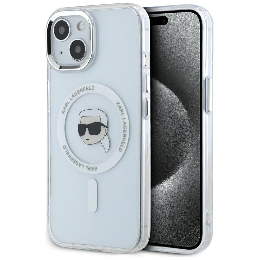 MagSafe-deksel for Apple iPhone 15, Karl Lagerfeld, IML Metal Karl's Head, Hvit