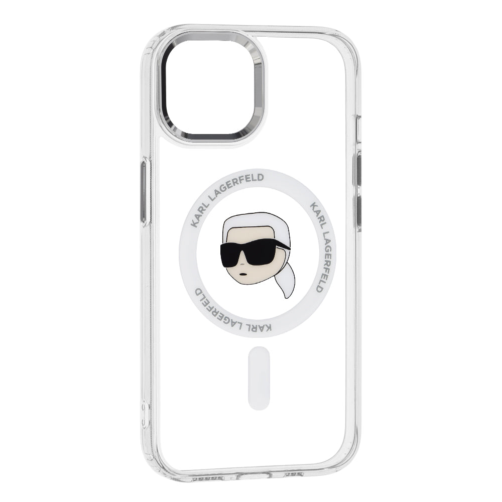 MagSafe-deksel for Apple iPhone 15, Karl Lagerfeld, IML Metal Karl's Head, Hvit