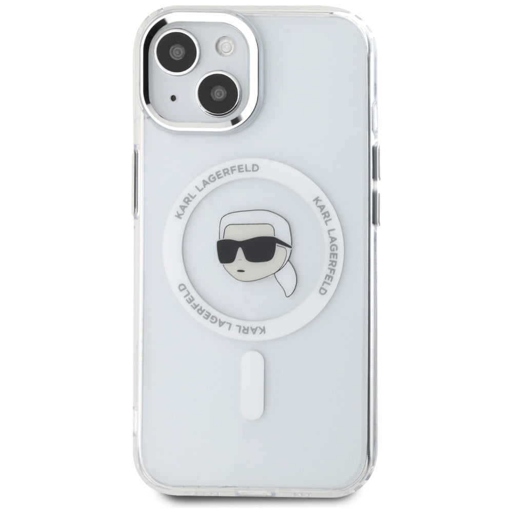 MagSafe-deksel for Apple iPhone 15, Karl Lagerfeld, IML Metal Karl's Head, Hvit