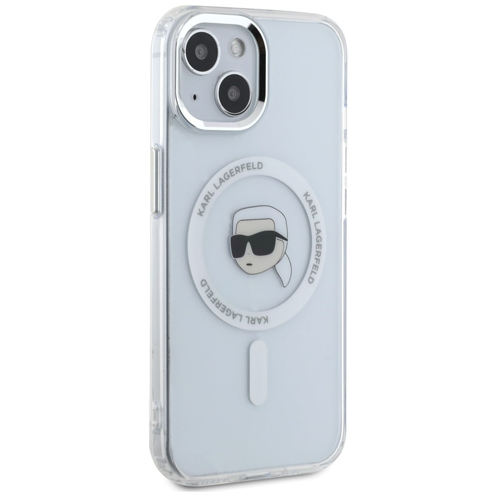MagSafe-deksel for Apple iPhone 15, Karl Lagerfeld, IML Metal Karl's Head, Hvit