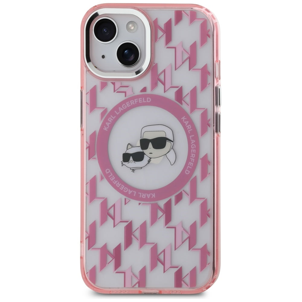 MagSafe-deksel for Apple iPhone 15, Karl Lagerfeld, IML Monogram Karl & Choupette's Heads, Rosa