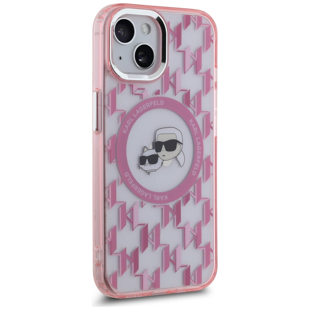 MagSafe-deksel for Apple iPhone 15, Karl Lagerfeld, IML Monogram Karl & Choupette's Heads, Rosa