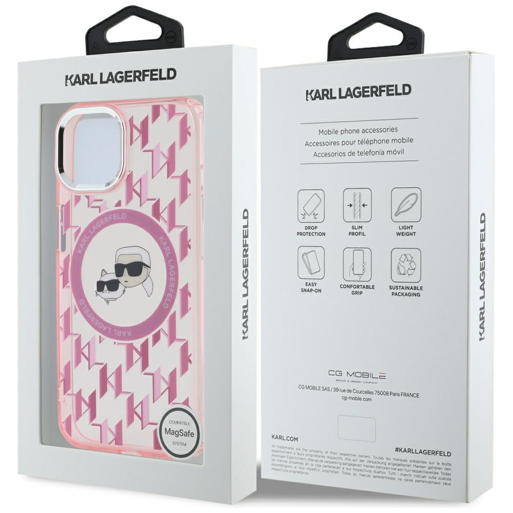 MagSafe-deksel for Apple iPhone 15, Karl Lagerfeld, IML Monogram Karl & Choupette's Heads, Rosa