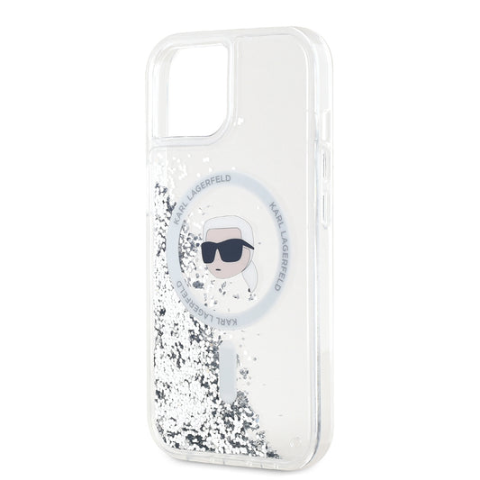 MagSafe-deksel for Apple iPhone 15, Karl Lagerfeld, Liquid Glitter Karl's Head, Gjennomsiktig