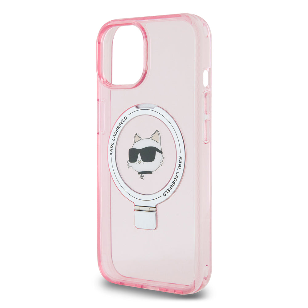 MagSafe-deksel for Apple iPhone 15, Karl Lagerfeld, Ring Stand Choupette's Head, Rosa