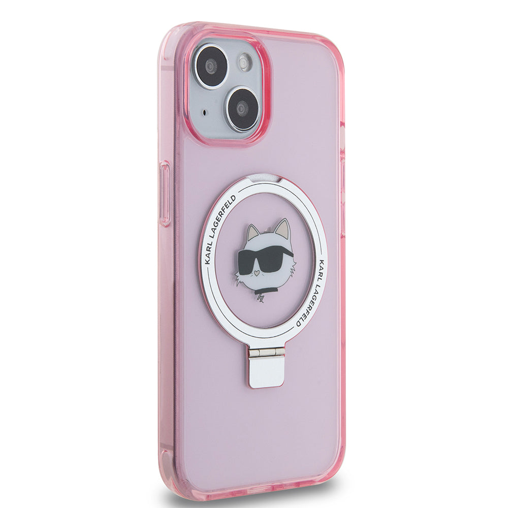 MagSafe-deksel for Apple iPhone 15, Karl Lagerfeld, Ring Stand Choupette's Head, Rosa