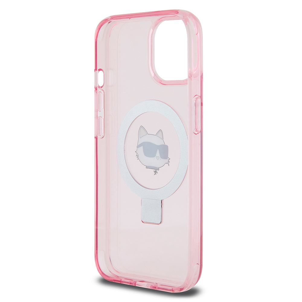 MagSafe-deksel for Apple iPhone 15, Karl Lagerfeld, Ring Stand Choupette's Head, Rosa