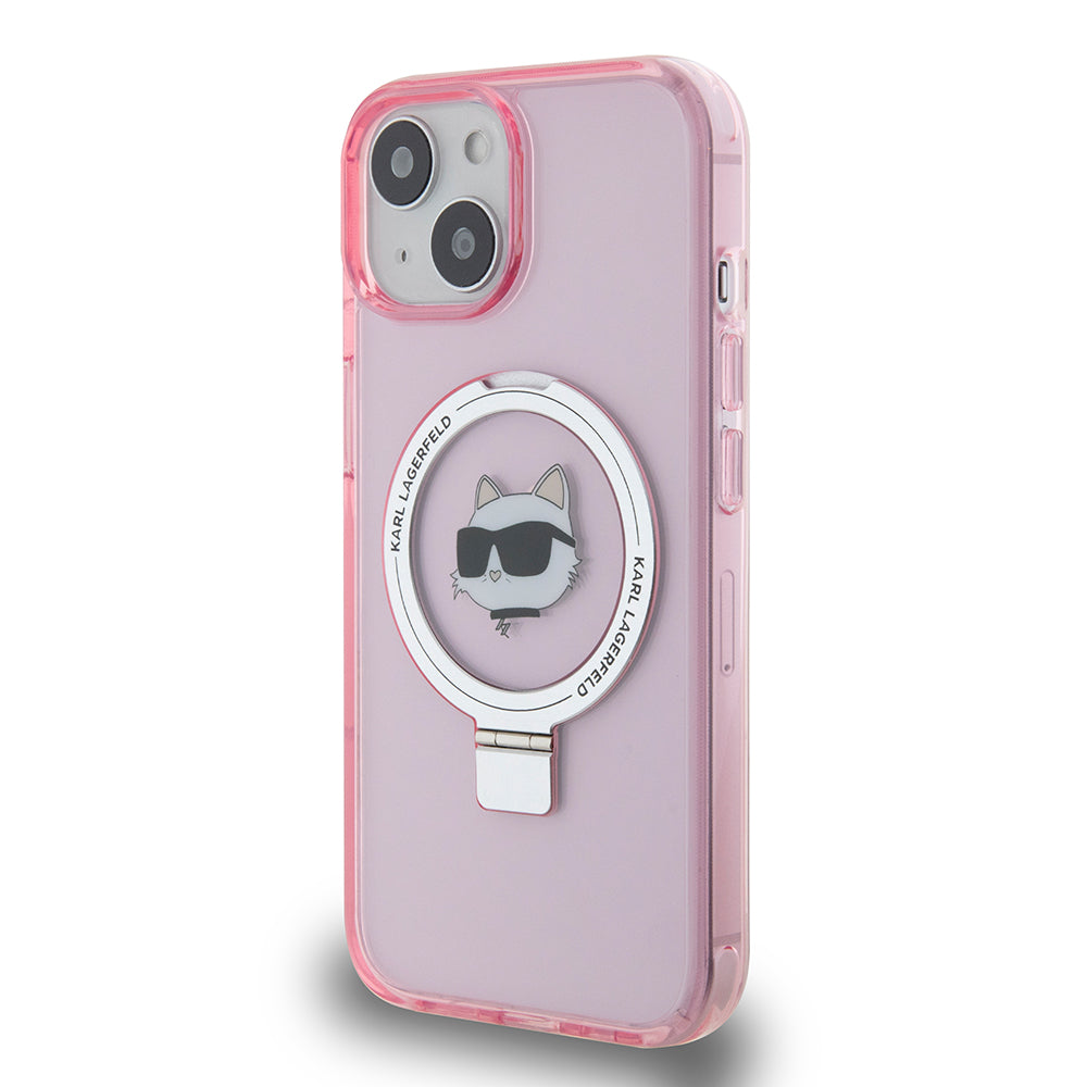 MagSafe-deksel for Apple iPhone 15, Karl Lagerfeld, Ring Stand Choupette's Head, Rosa