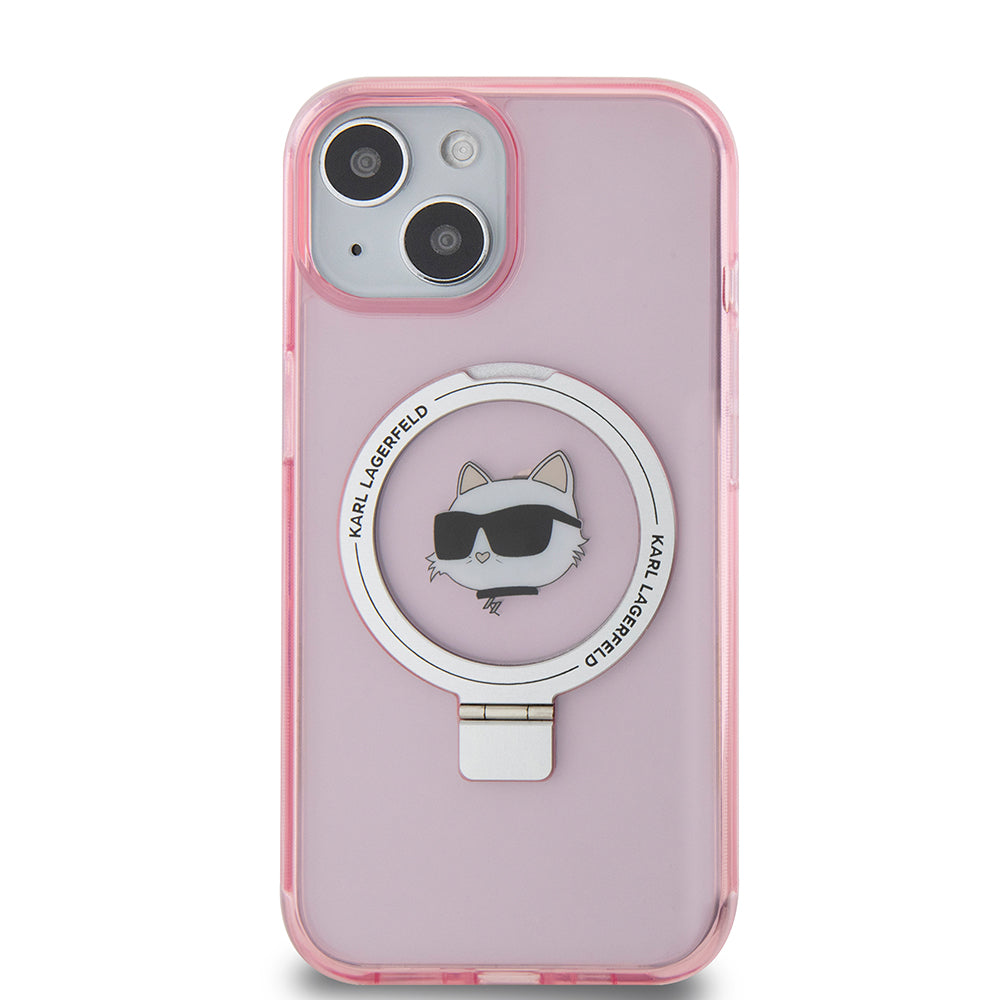 MagSafe-deksel for Apple iPhone 15, Karl Lagerfeld, Ring Stand Choupette's Head, Rosa