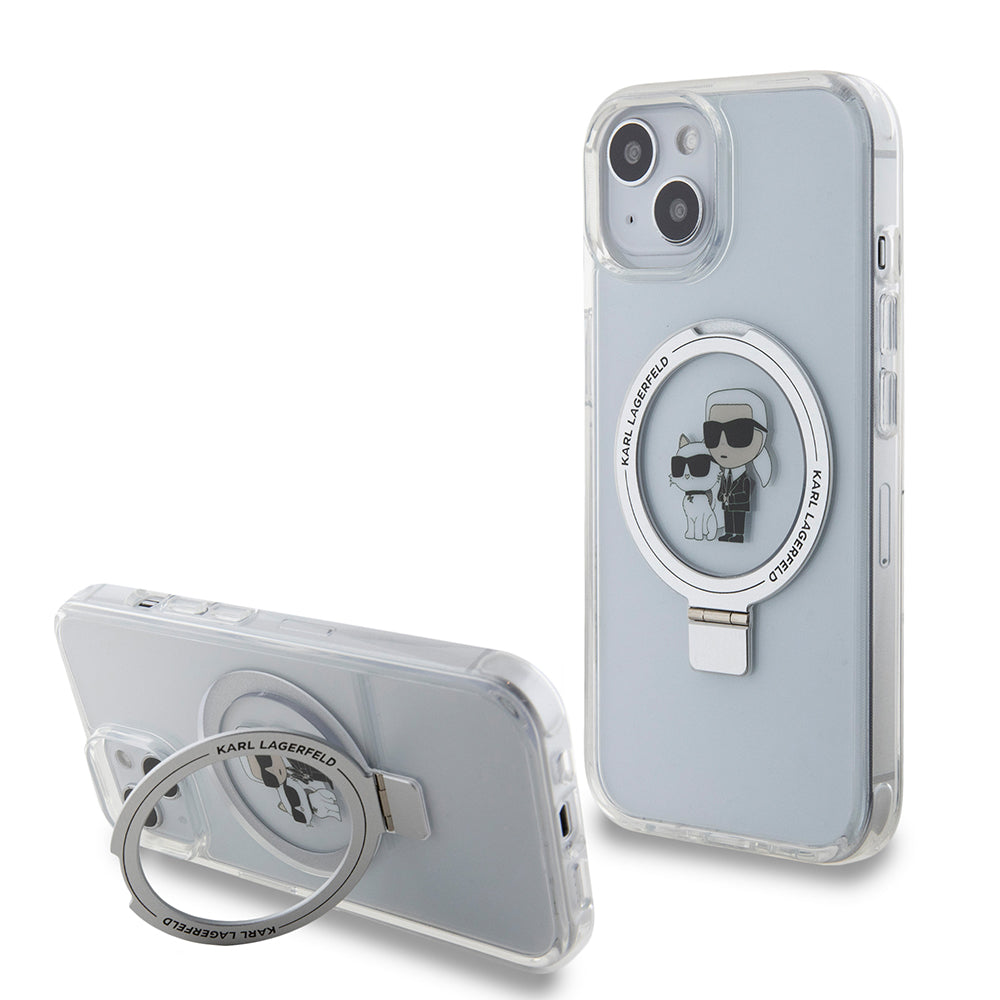 MagSafe-deksel for Apple iPhone 15, Karl Lagerfeld, Ring Stand Karl & Choupette, Hvit