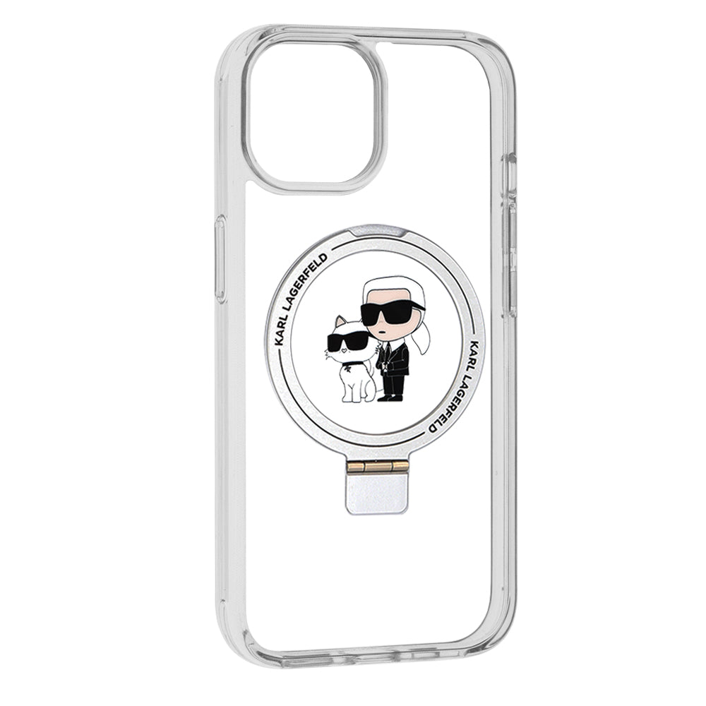 MagSafe-deksel for Apple iPhone 15, Karl Lagerfeld, Ring Stand Karl & Choupette, Hvit