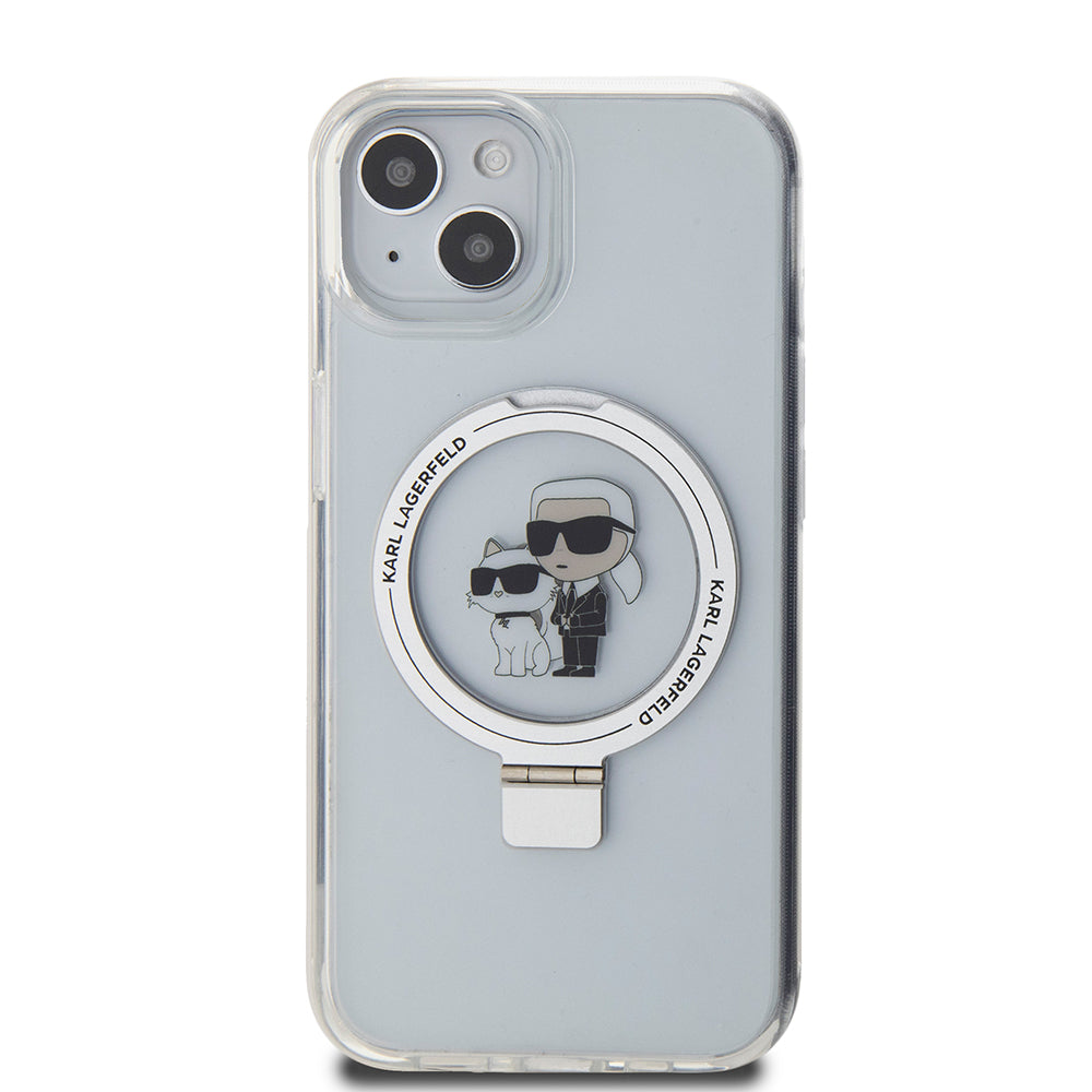 MagSafe-deksel for Apple iPhone 15, Karl Lagerfeld, Ring Stand Karl & Choupette, Hvit